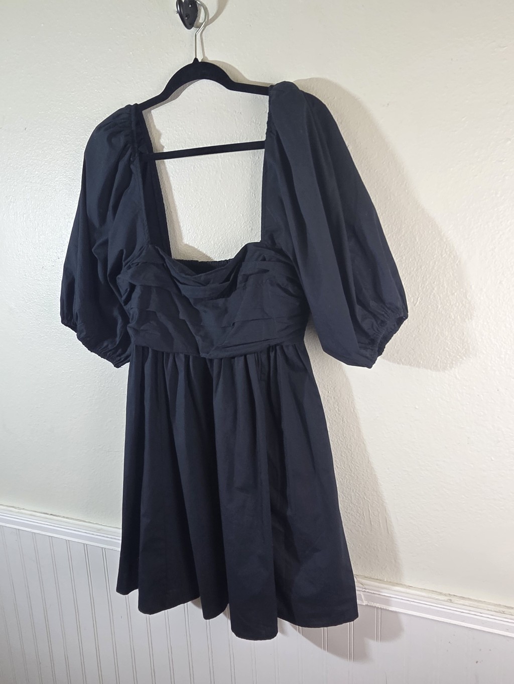 Abercrombie & Fitch Babydoll Mini Dress M Black Smocked Puff Sleeve Cottagecore